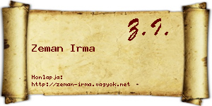 Zeman Irma névjegykártya